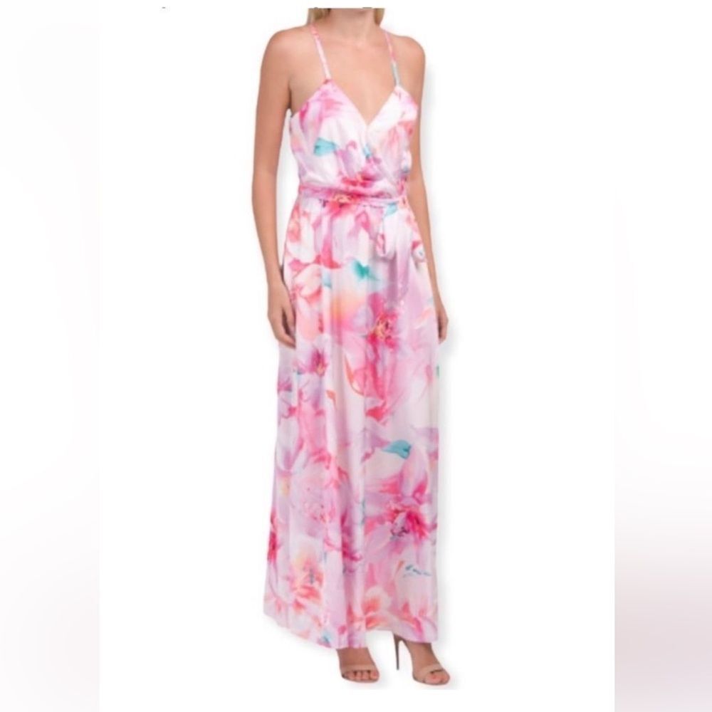 Nicole Miller Pink and White Floral Maxi Dress
